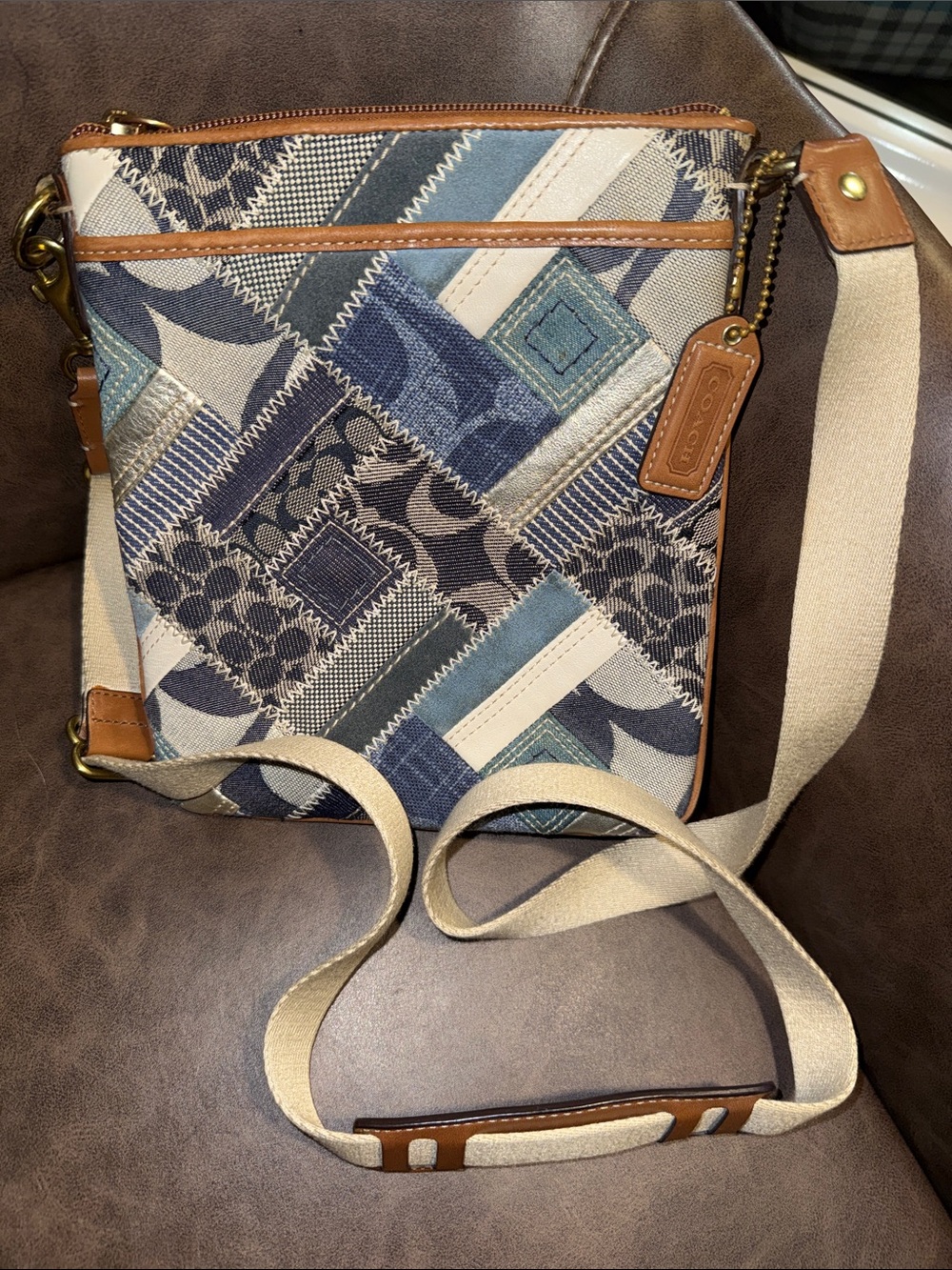 Coach 41462 Blue Signature Patchwork Swingpack Crossbody Bag EUC Y2K Hangtag